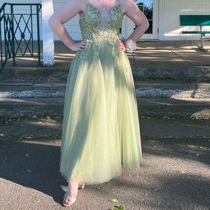 Sage Green Lacy Prom Dress
